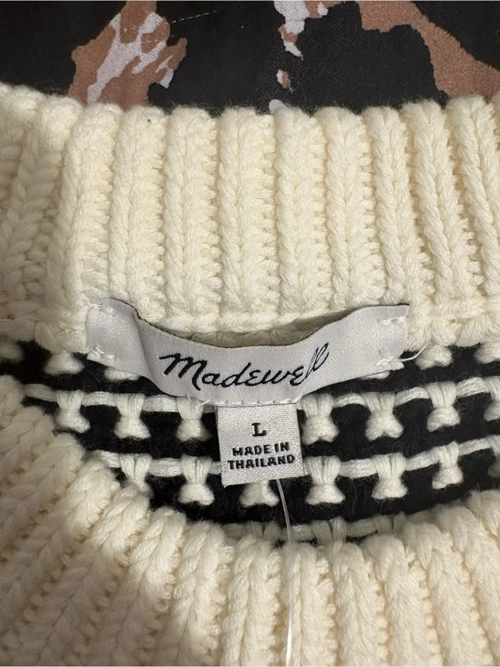NWT Madewell Textured-Stitch Crewneck Sweater Ivory Black Stripe Size L